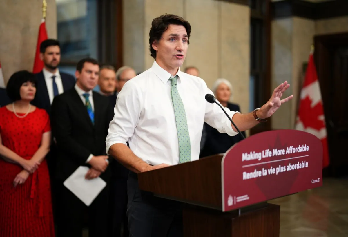 Prime Minister Justin Trudeau makes announcements about the carbon price policy in Ottawa on Oct. 26, 2023.  (The Canadian Press/Sean Kilpatrick)