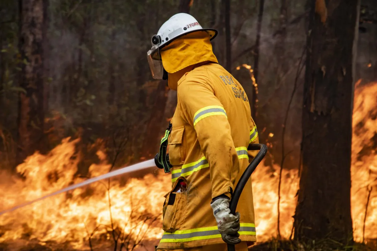 A firefighter works to contain a fire at Narangba in Queensland, Australia, on Oct. 18, 2023. (Queensland Fire and Emergency Services)