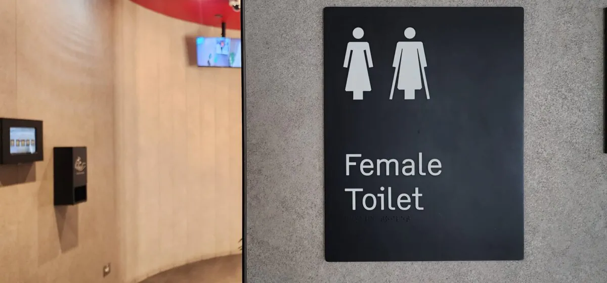 Signage denoting a females only bathroom can be seen at Melbourne Airport, Australia, on Oct. 31, 2023. (Susan Mortimer/The Epoch Times)