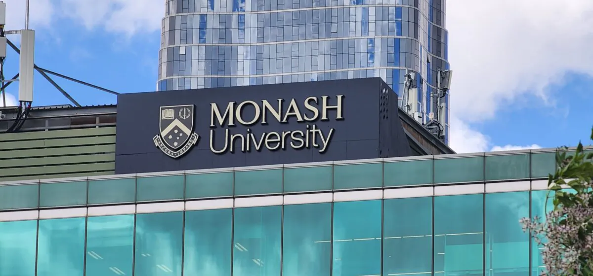 A Monash University sign is seen on a building in Melbourne, Australia, on Oct. 30, 2023. (Susan Mortimer/The Epoch Times)