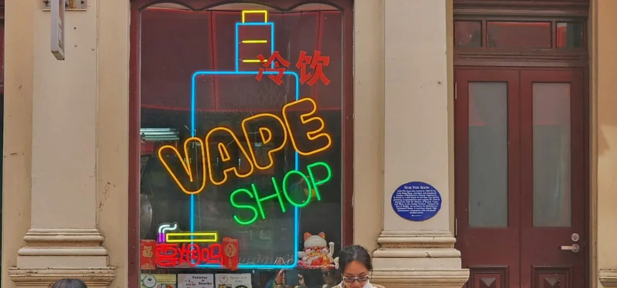 Signage on a shop selling smoking products in Melbourne, Australia, on Oct. 28, 2023. (Susan Mortimer/The Epoch Times)
