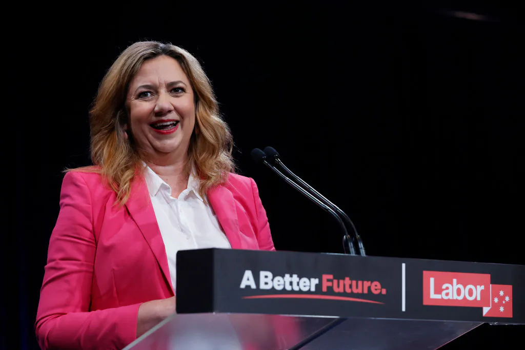 Former Queensland Labor Premier Annastacia Palaszczuk speaks during a Labor Campaign Rally in Brisbane, Australia, on May 15, 2022. (Lisa Maree Williams/Getty Images)
