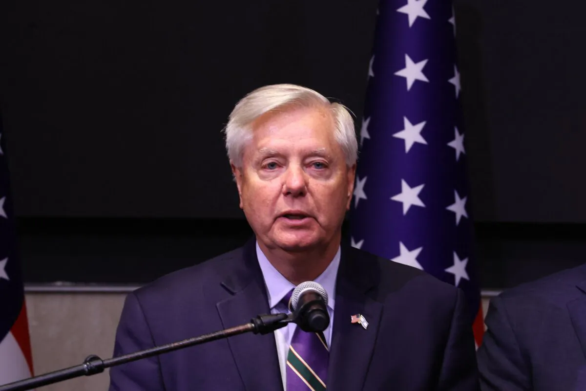 Sen. Lindsey Graham (R-S.C.) speaks during a press conference held by members of a bipartisan group of U.S. Senators in Tel Aviv, Israel, on Oct. 22, 2023. (Gil Cohen-Magen/AFP via Getty Images)