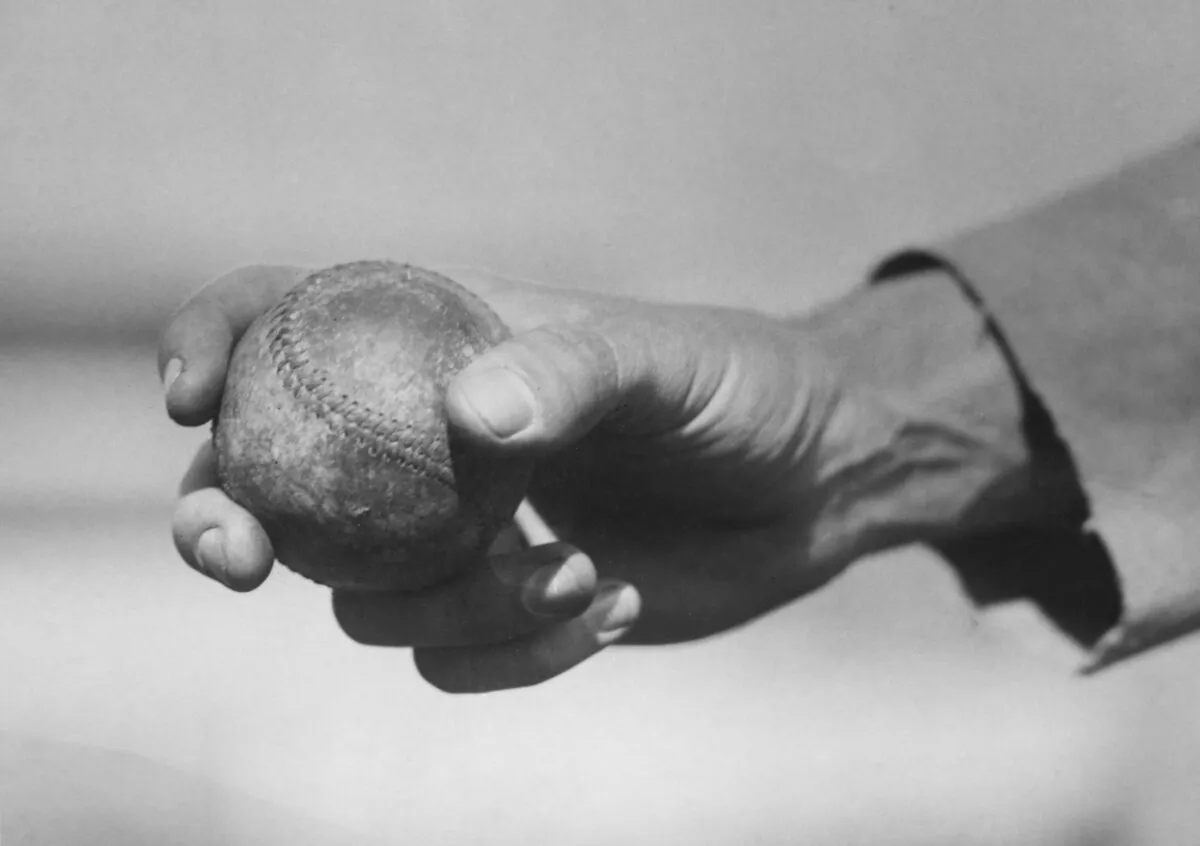 Close up of the pitching grip of American baseball player Walter Johnson (1887-1946) of the Washington Senators, United States, circa 1925. As a right-handed pitcher, Johnson played for the Senators from 1907 to 1927, later serving as manager of the Senators from 1929 to 1932. (Paul Thompson/FPG/Archive Photos/Hulton Archive/Getty Images)