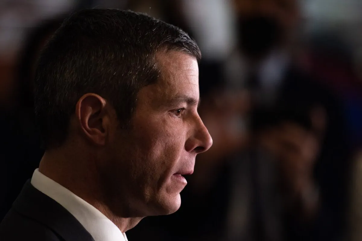 Maj.-Gen. Dany Fortin speaks to members of the media following an acquittal in his case at a Gatineau, Que., courthouse on Dec. 5, 2022. (The Canadian Press/Spencer Colby)