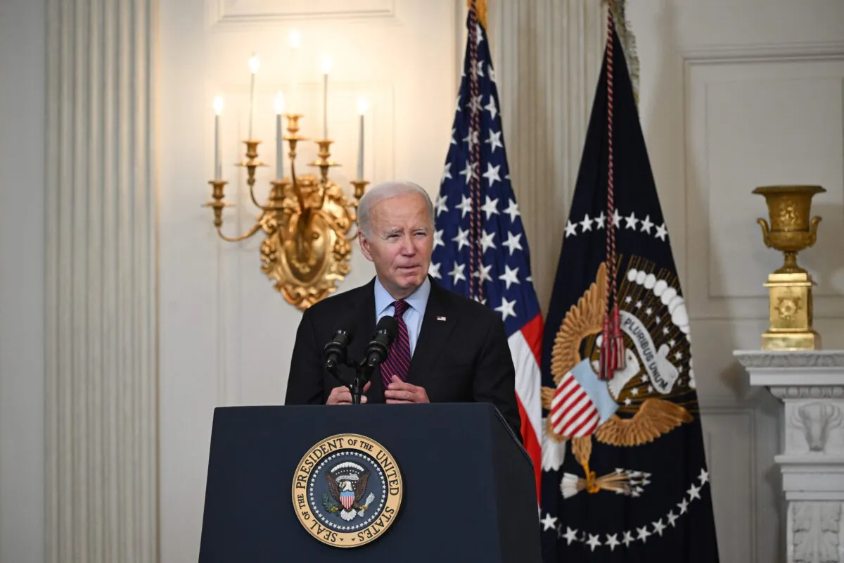 President Joe Biden speaks about protecting retirement security, in the State Dining Room of the White House in Washington on Oct.  31, 2023. (Andrew Caballero-Reynolds/AFP via Getty Images)
