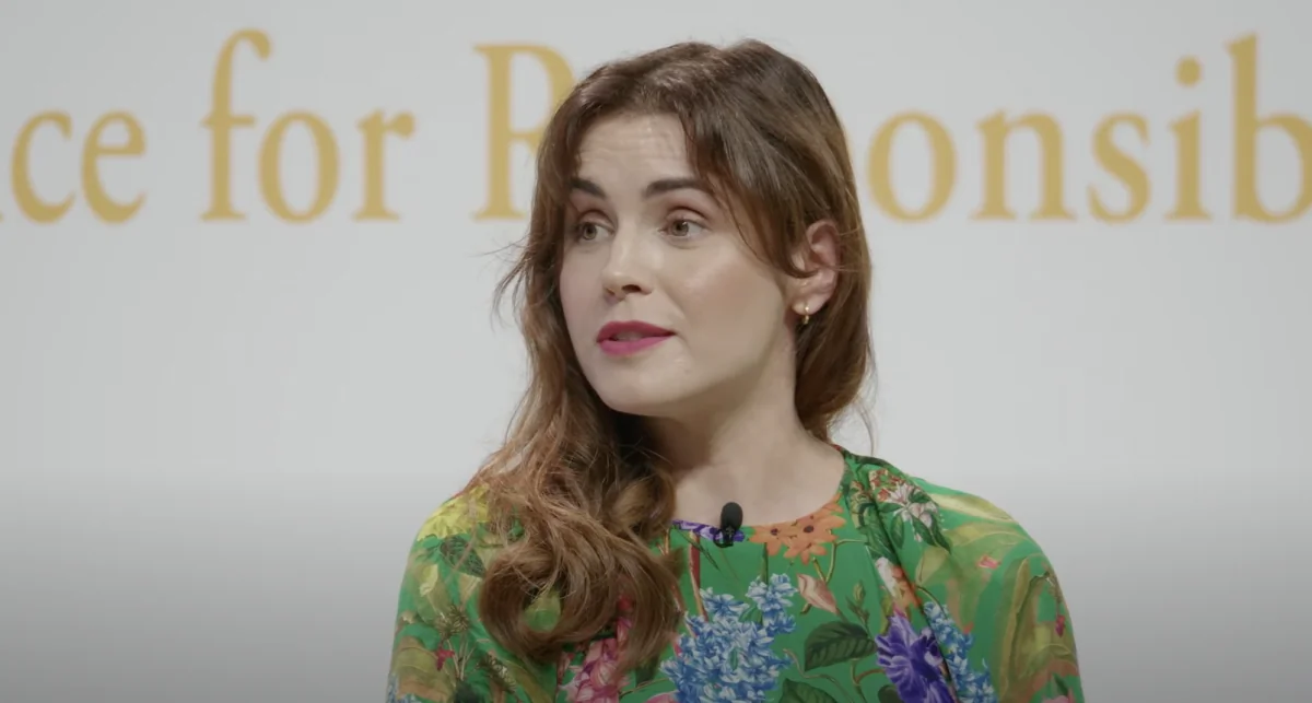 British author Louise Perry speaks at the Alliance for Responsible Citizenship Conference in London on Nov. 1, 2023 (Screenshot/ Alliance for Responsible Citizenship Youtube)