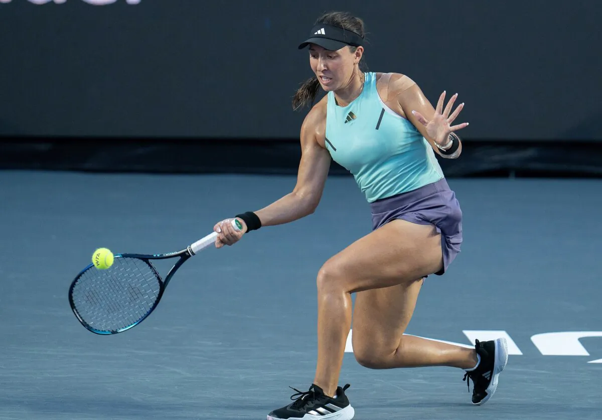 Jessica Pegula (USA) returns a shot during her match against Aryna Sabalenka on day three of the GNP Saguaros WTA Finals Cancun in Mexico, on Oct. 31, 2023. (Susan Mullane/USA TODAY Sports via Reuters)