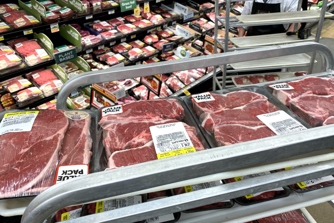 Trays of beef arefor sale in the meat section of a supermarket in McLean, Virginia, on June 10, 2022. (Saul Loeb/AFP via Getty Images)