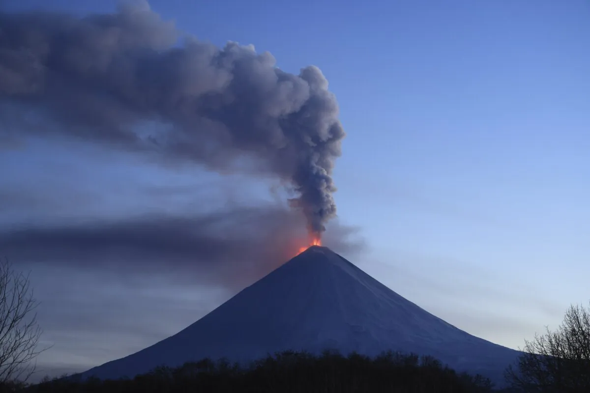 The Klyuchevskoy volcano, one of the highest active volcanoes in the world, erupts in Russia's northern Kamchatka Peninsula, Russian Far Eat, on Oct. 29, 2023. (Yuri Demyanchuk/AP Photo)