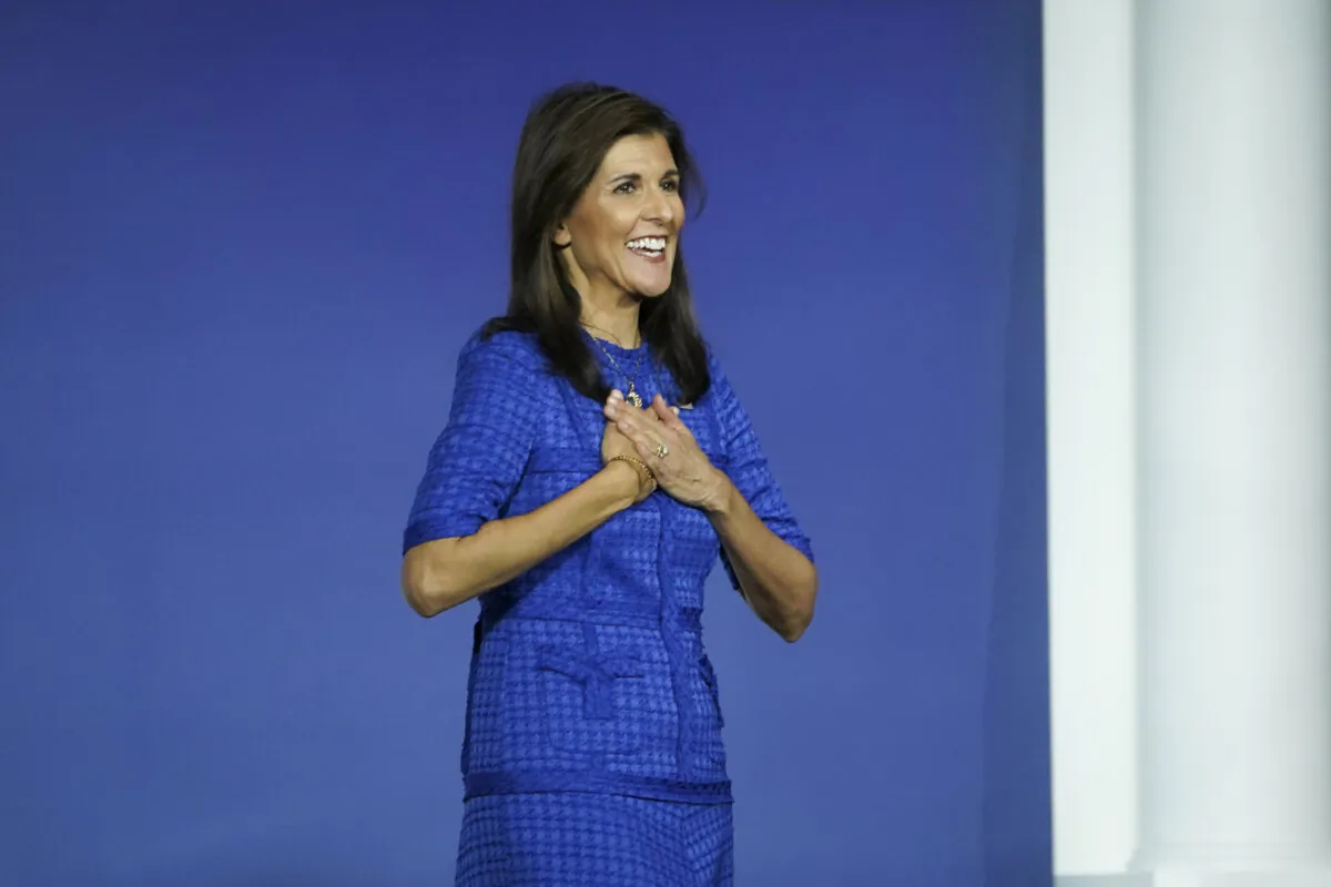 Republican presidential candidate and former South Carolina Gov. Nikki Haley speaks at the Republican Jewish Coalition in Las Vegas, Nev., on Oct. 28, 2023. (Madalina Vasiliu/The Epoch Times)