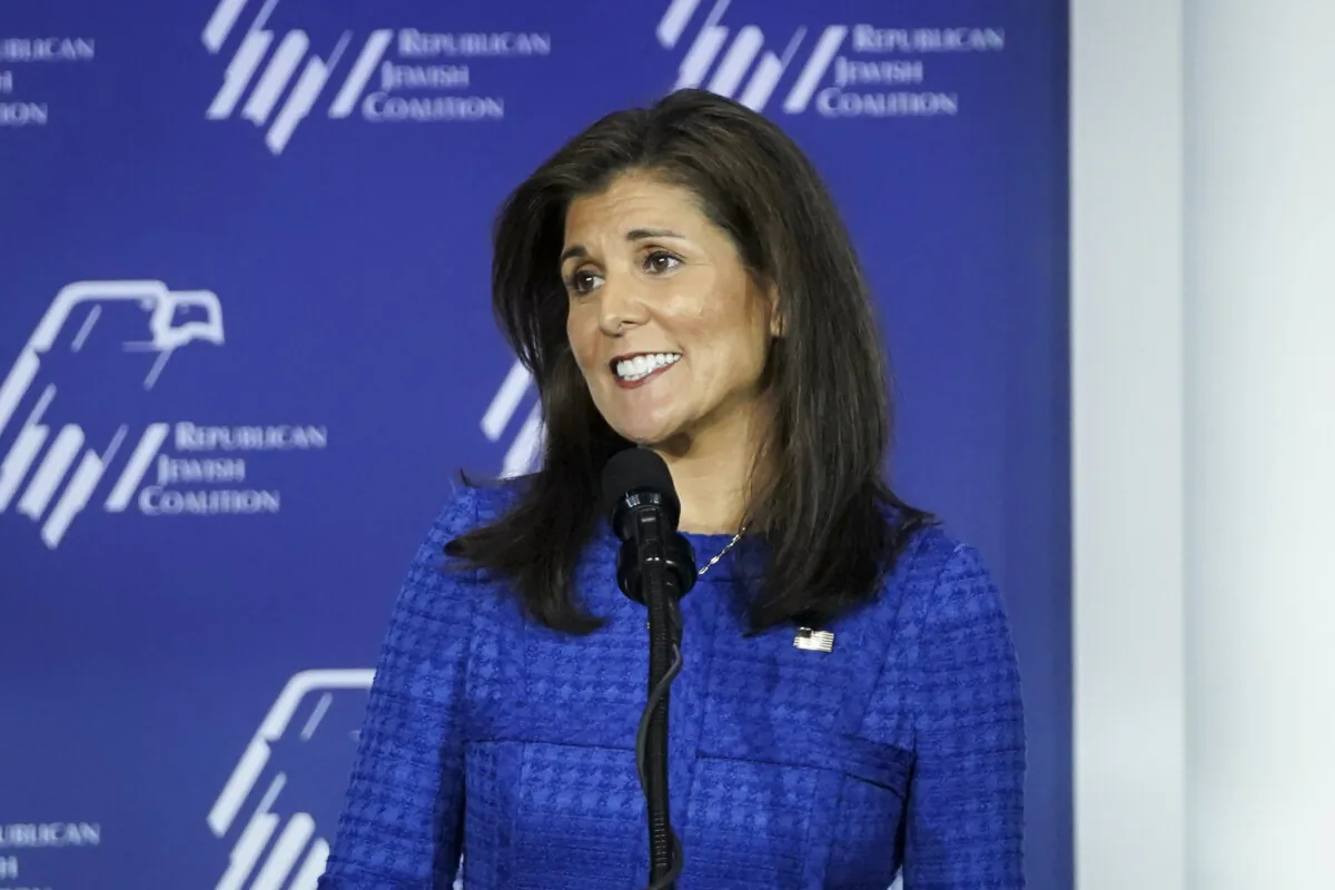 Republican presidential candidate and former South Carolina Gov. Nikki Haley speaks at the Republican Jewish Coalition in Las Vegas on Oct. 28, 2023. (Madalina Vasiliu/The Epoch Times)