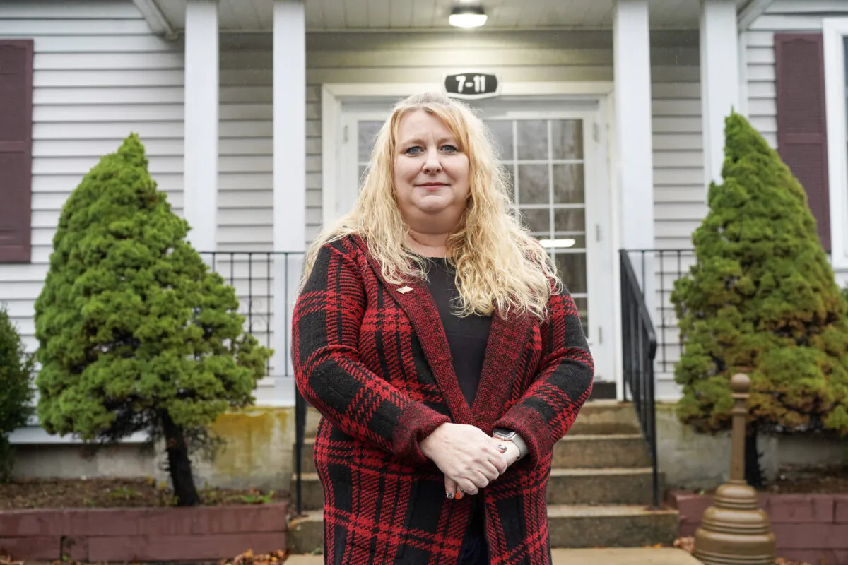 Keri Lee Carey in front of Mount Hope Senior Center in Otisville, N.Y., on Oct. 29, 2023. (Cara Ding/The Epoch Times)
