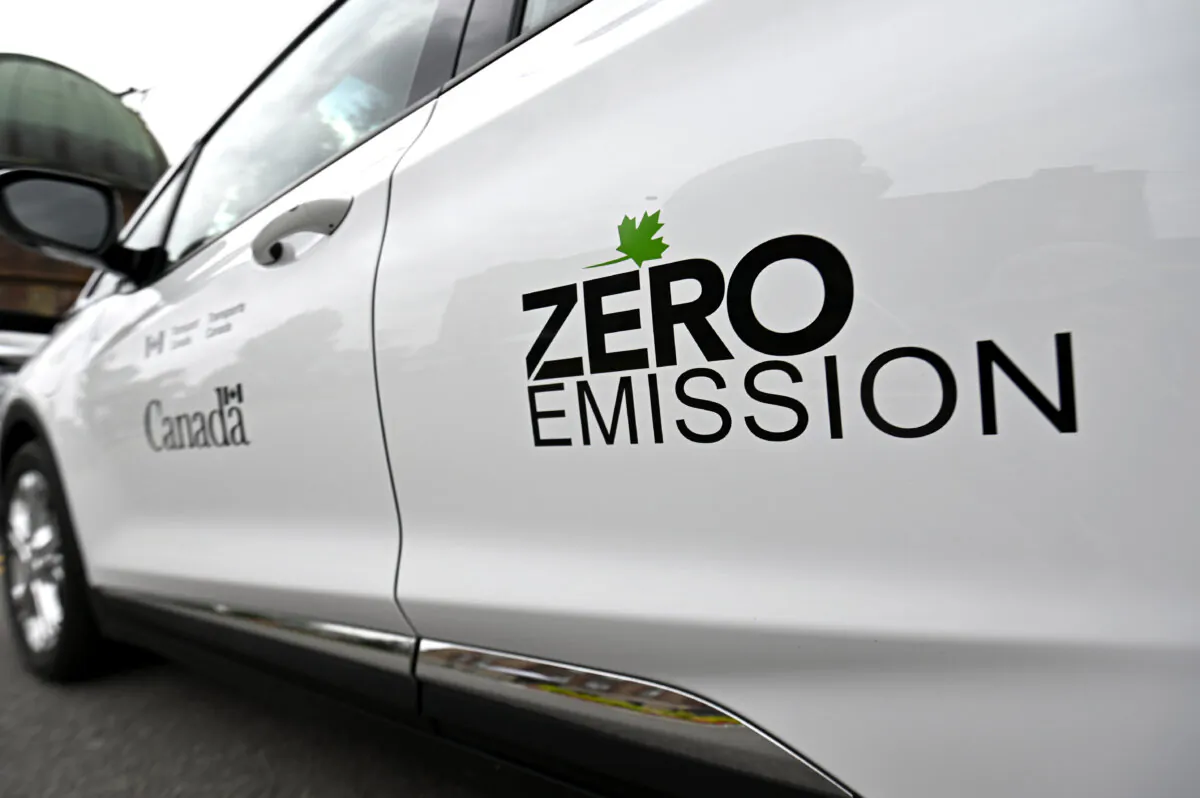 A Chevrolet Bolt EV is seen at an event promoting the Greening Government Fund, in Ottawa on June 27, 2023. (The Canadian Press/Justin Tang)