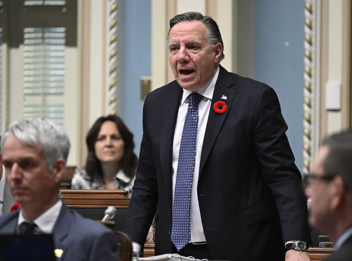 Quebec Premier François Legault responds to the Opposition during question period at the legislature in Quebec City on Nov. 1, 2023. (The Canadian Press/Jacques Boissinot)
