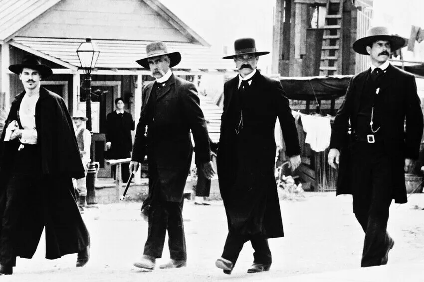 (L-R): Doc Holliday (Val Kilmer), Virgil Earp (Sam Elliott), Wyatt Earp (Kurt Russell), and Morgan Earp (Bill Paxton), in "Tombstone.” (Warner Bros.)