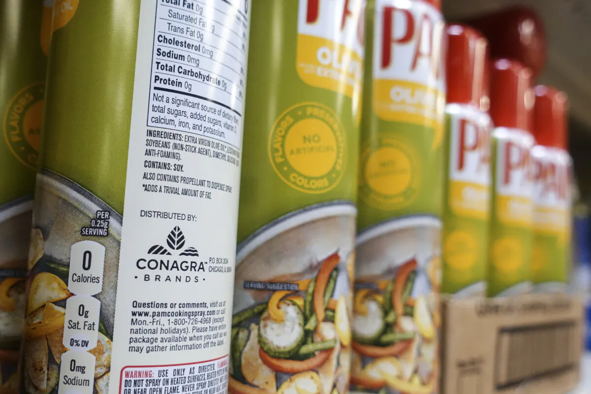 Cooking spray oils by Pam, a Conagra brand, rest on a supermarket shelf in Cincinnati on June 25, 2019. (John Minchillo/AP Photo)