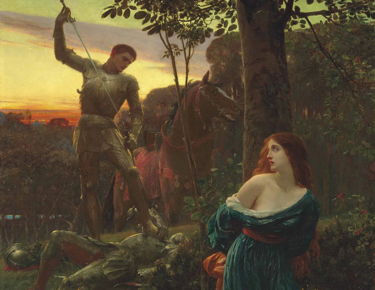 A detail from "Chivalry," 1885, by Frank Bernard Dicksee. Oil on canvas. Private collection. (Public Domain)