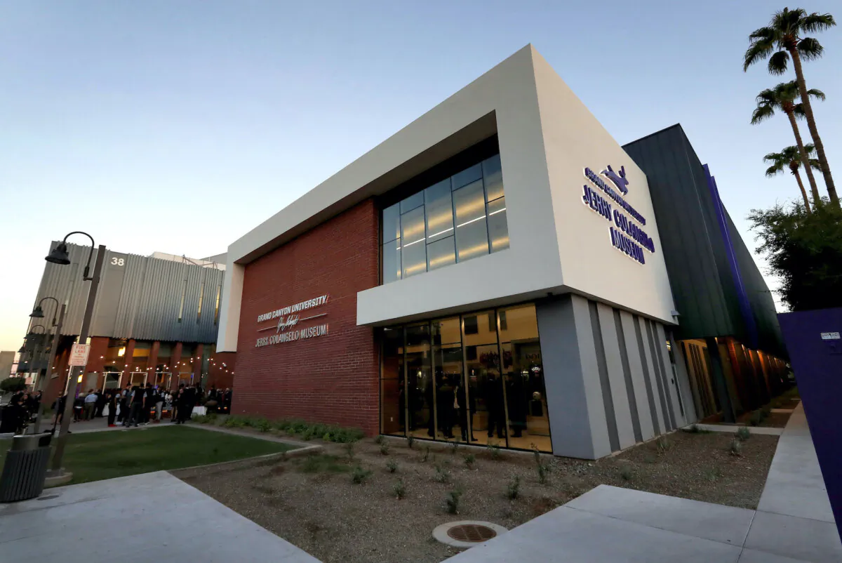 The Jerry Colangelo Museum at Grand Canyon University is seen at at dusk in Phoenix, on Sept. 20, 2017. (Matt York/AP Photo)
