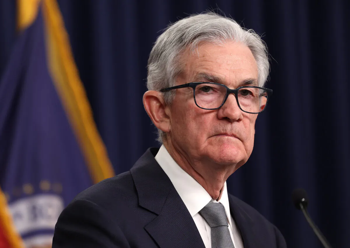 Federal Reserve Board Chairman Jerome Powell speaks during a press conference after a Federal Open Market Committee meeting at the Federal Reserve in Washington, on Nov. 1, 2023. (Kevin Dietsch/Getty Images)