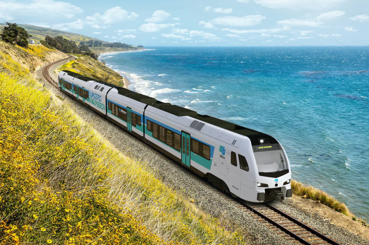 Rendering of a zero-emission, hydrogen-powered passenger train. (Courtesy of Caltrans)