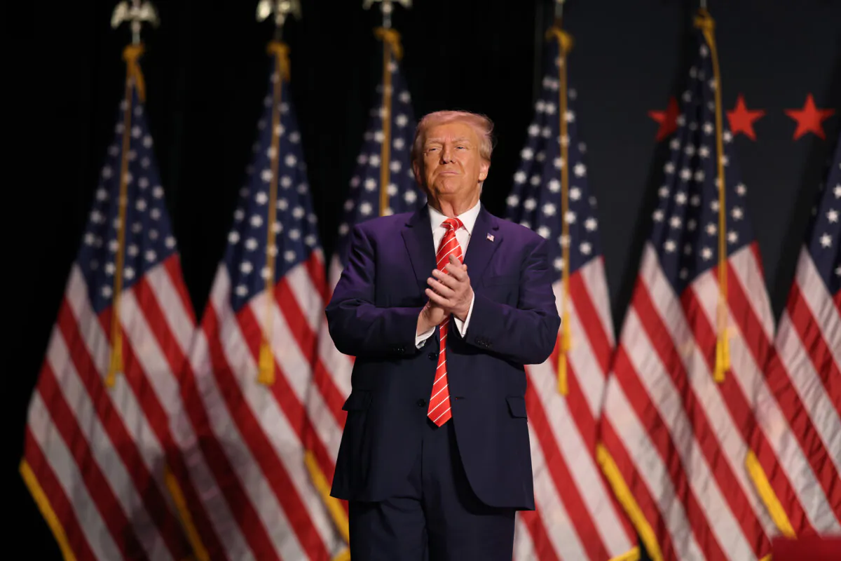 Republican presidential candidate former President Donald Trump arrives for a campaign event at the Orpheum Theater in Sioux City, Iowa, on Oct. 29, 2023. (Scott Olson/Getty Images)