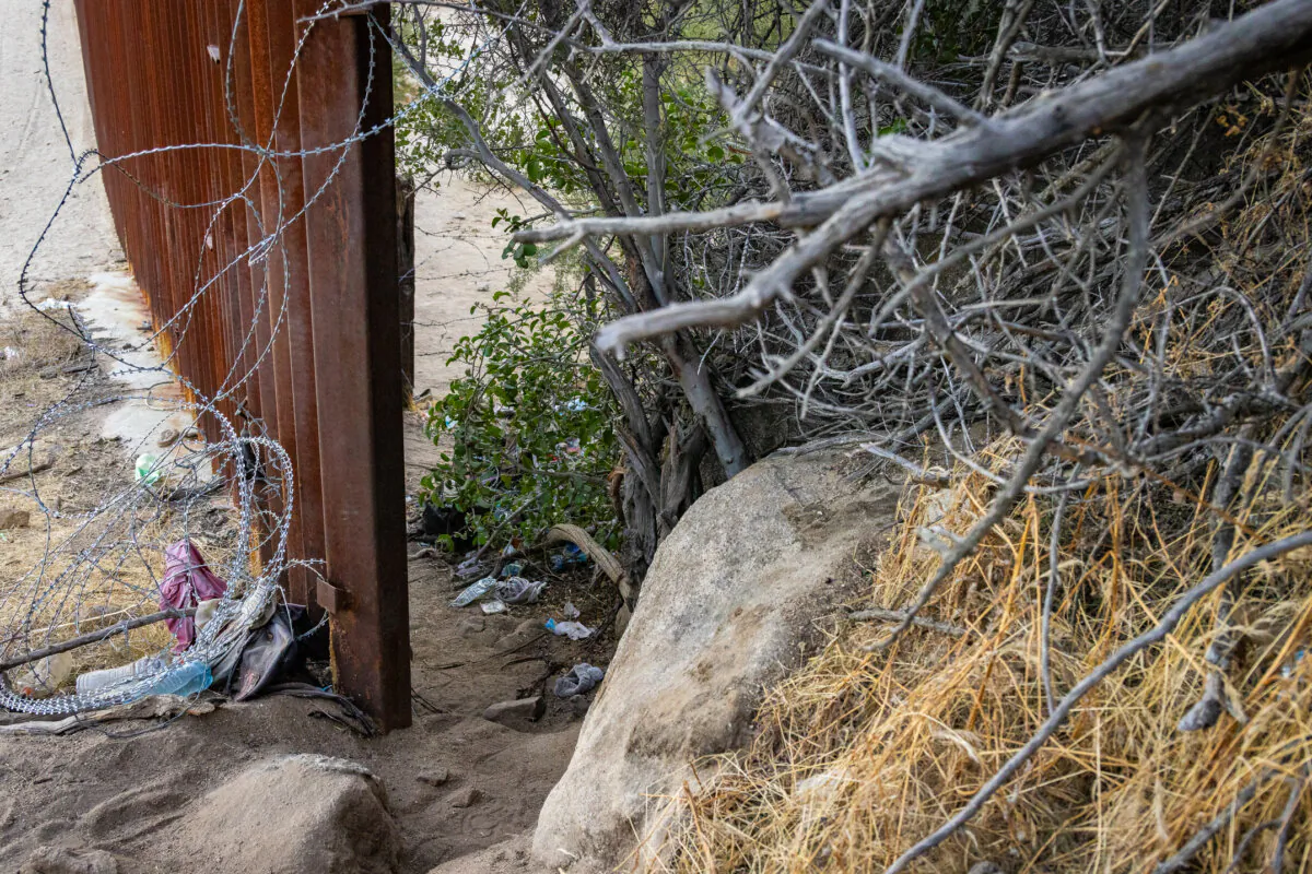 A pass through the U.S.–Mexico border wall in Jacumba, Calif., on Oct. 31, 2023. (John Fredricks/The Epoch Times)
