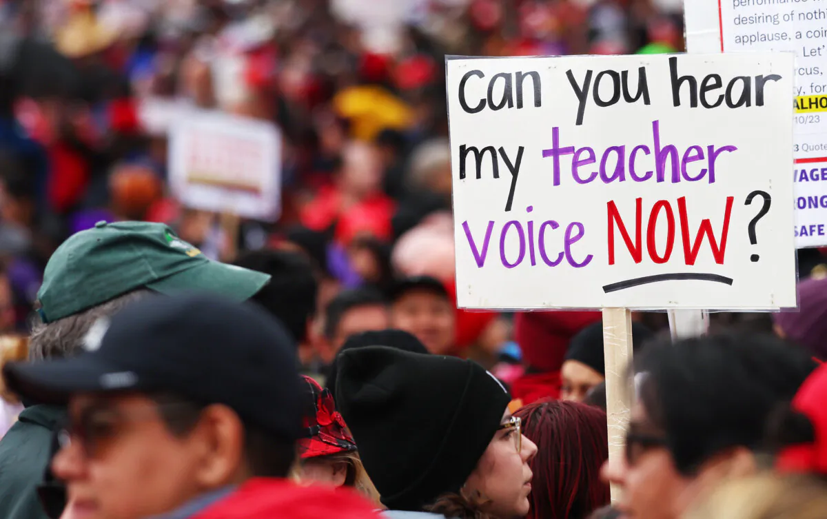 Teachers and supporters rally in a file photo in Los Angeles on March 21, 2023. (Mario Tama/Getty Images)