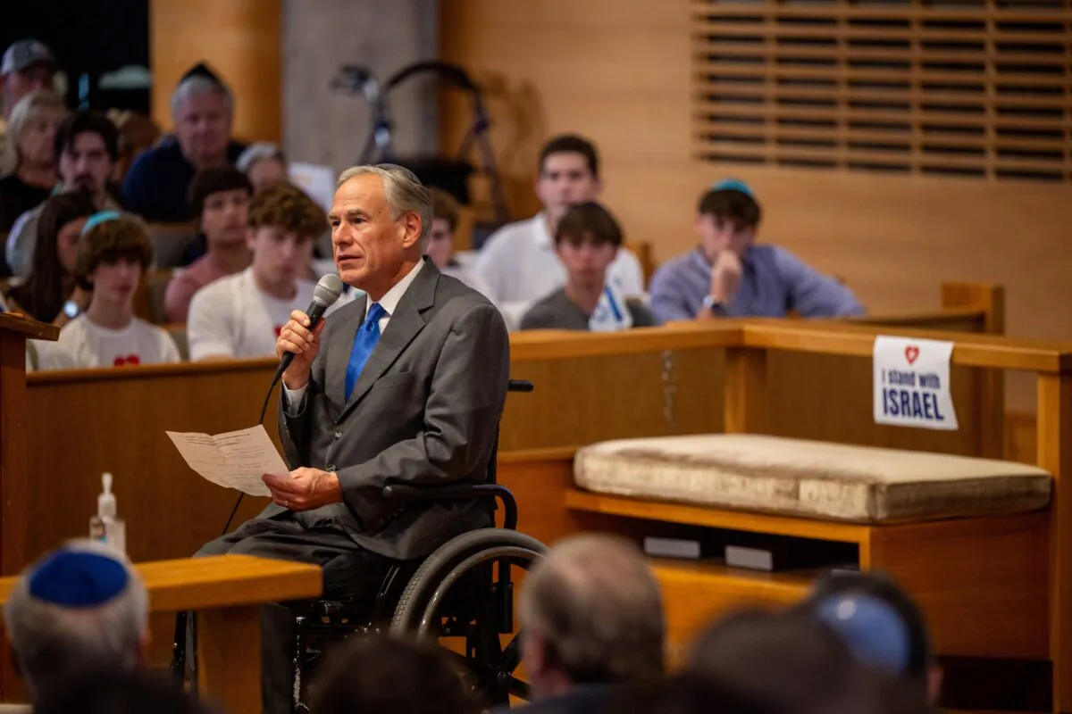 Texas Gov. Greg Abbott delivers remarks during a solidarity gathering for Israel at the Dell Jewish Community Campus in Austin, Texas, on Oct. 9, 2023. (Brandon Bell/Getty Images)