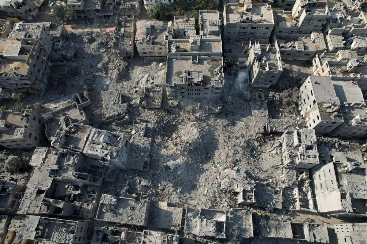 The site of Israeli strikes on houses in Bureij in the central Gaza Strip on Nov. 2, 2023. (Mohammed Fayq Abu Mostafa/Reuters)