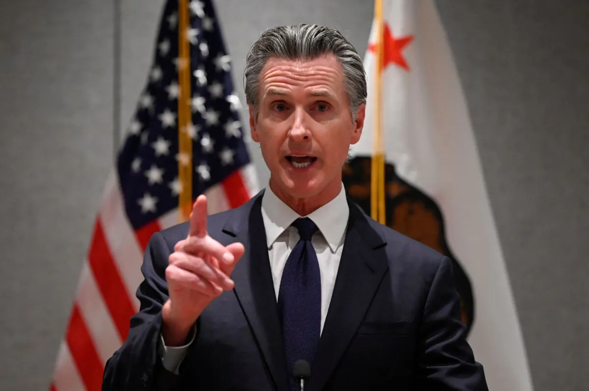 Governor of California Gavin Newsom attends a press conference in Beijing on Oct. 25, 2023. (Wang Zhao/AFP via Getty Images)
