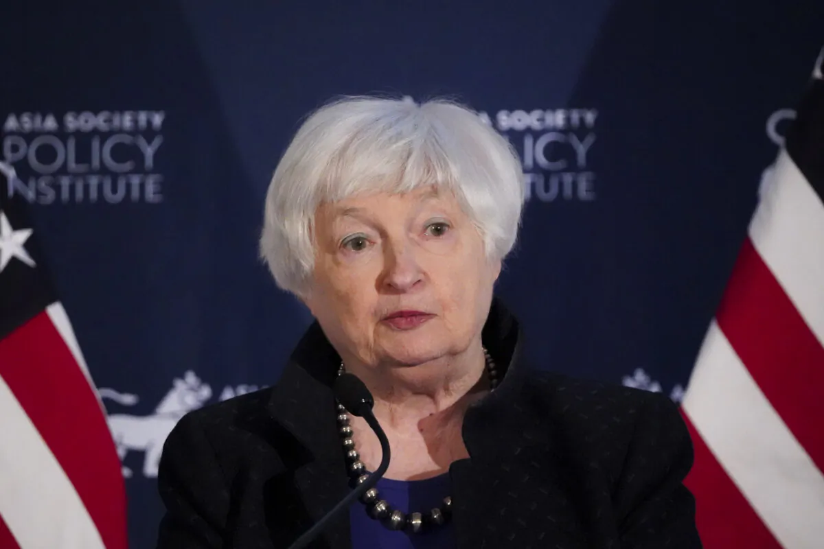 Treasury Secretary Janet Yellen speaks at an event on the Biden administration’s economic strategy toward the Indo-Pacific in Washington on Nov. 2, 2023. (Madalina Vasiliu/The Epoch Times)