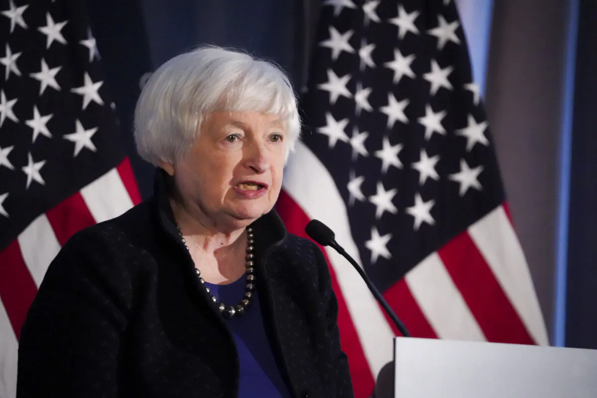 Treasury Secretary Janet Yellen speaks at an event in Washington on Nov. 2, 2023. (Madalina Vasiliu/The Epoch Times)