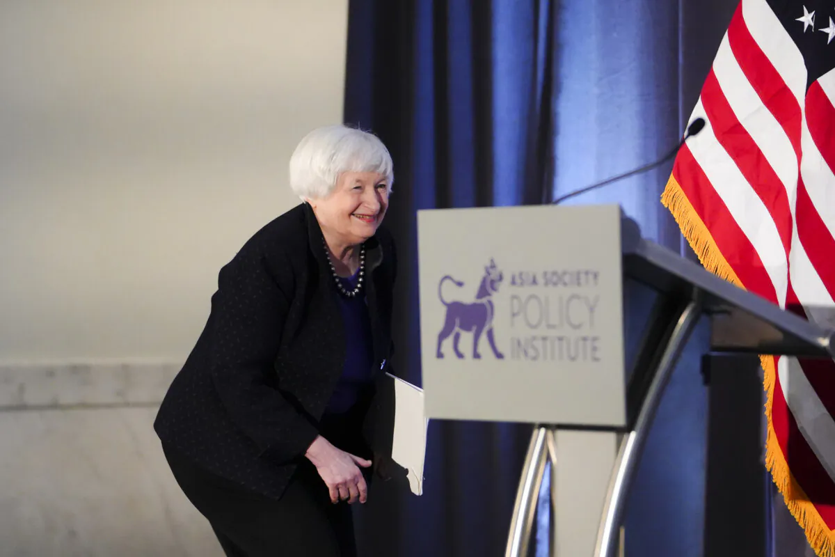 Treasury Secretary Janet Yellen speaks at an event on the Biden Administration’s economic strategy toward the Indo-Pacific in Washington on Nov. 2, 2023. (Madalina Vasiliu/The Epoch Times)