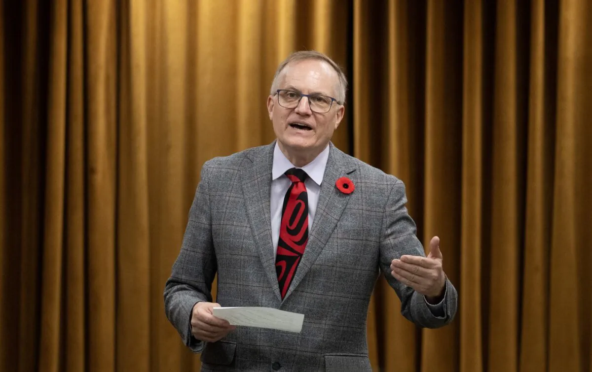 NDP House Leader Peter Julian rises during Question Period in Ottawa, on Oct. 27, 2023. (The Canadian Press/Adrian Wyld)