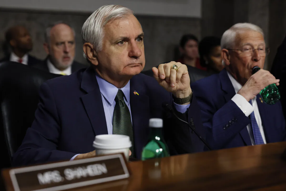 Senate Armed Services Committee Chairman Jack Reed (D-R.I.) (L) and ranking member Sen. Roger Wicker (R-Miss.) preside over U.S. Air Force Lieutenant General Timothy Haugh's confirmation hearing to be the next leader of the National Security Agency and U.S. Cyber Command in the Dirksen Senate Office Building on Capitol Hill in Washington on July 20, 2023. (Chip Somodevilla/Getty Images)