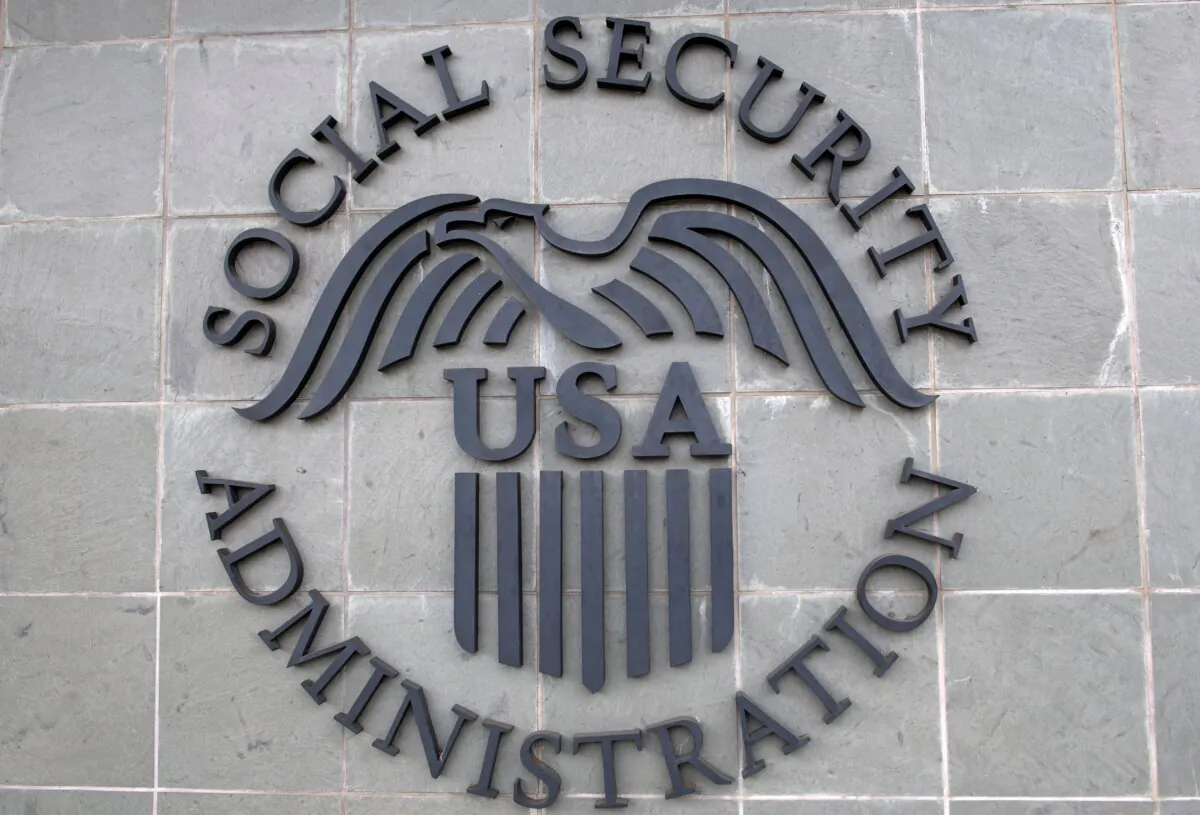 The logo of the Social Security Administration is seen outside a Social Security building in Burbank, Calif. on Nov. 5, 2020. (Valerie Macon/AFP via Getty Images)