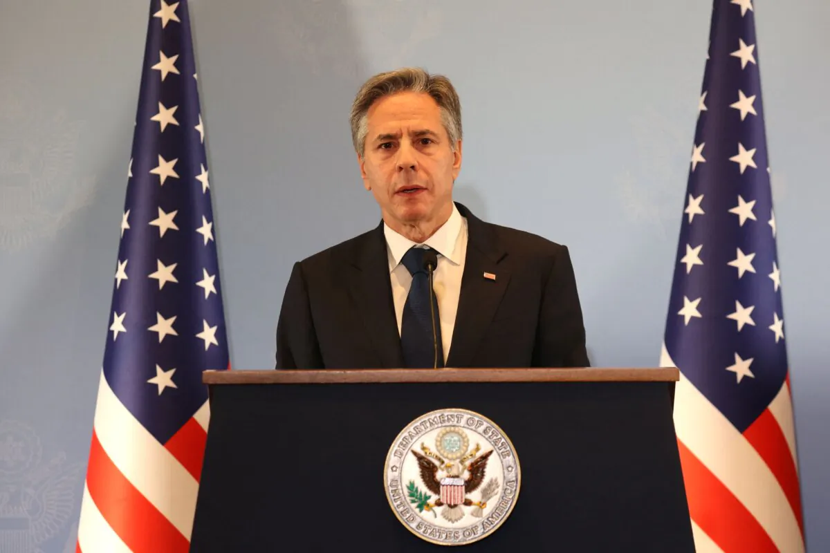 U.S. Secretary of State Antony Blinken speaks during a press conference in Tel Aviv, Israel, on Nov. 3, 2023. (Gil Cohen-Magen/AFP via Getty Images)