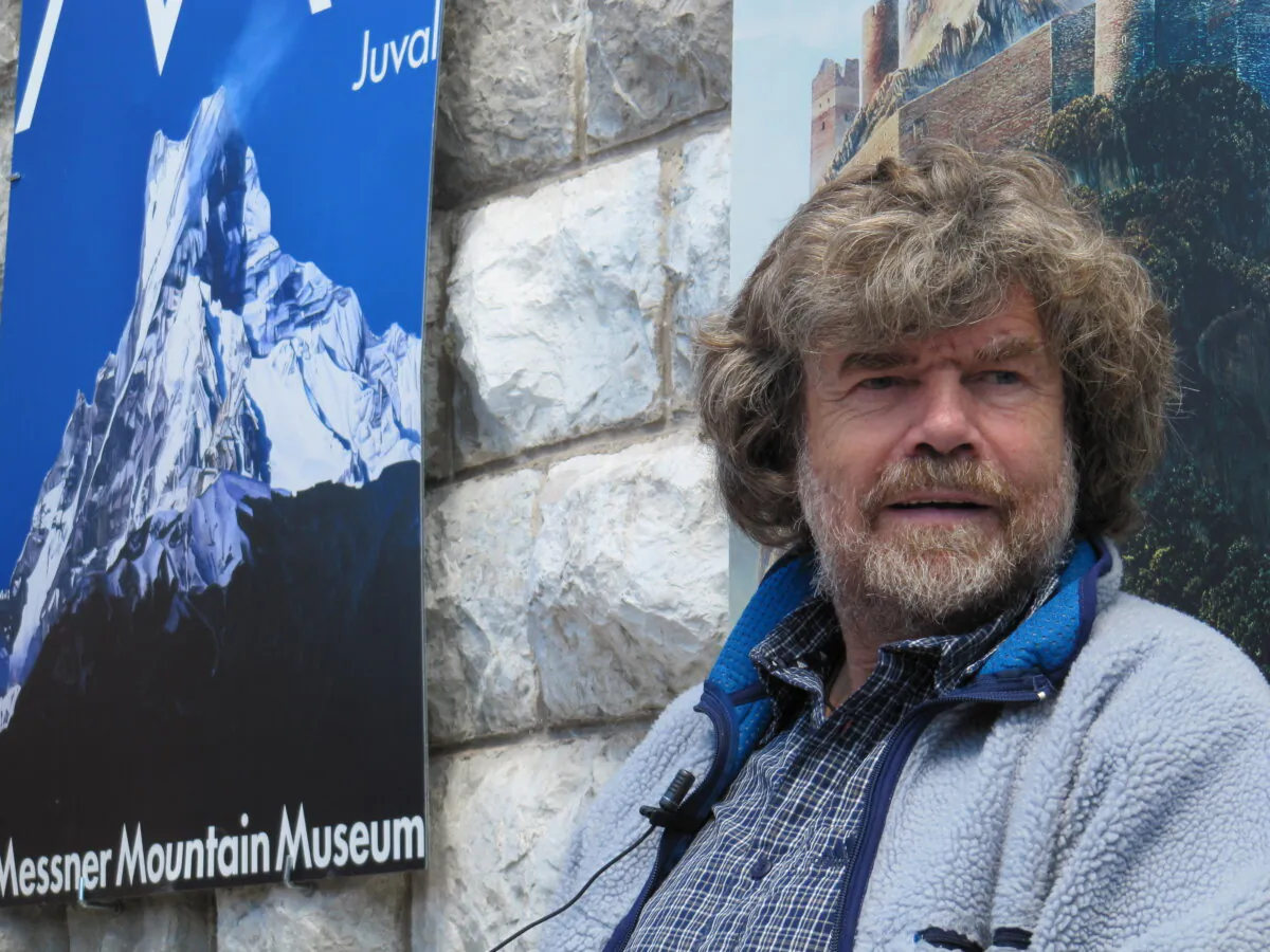 Mountaineer Reinhold Messner speaks during the seasonal opening of the "Messner Mountain Museum" at the top of Mt. Rite (Dolomites area) on June 06, 2010 in Cadore, Italy (TonelloPhotography/Shutterstock)