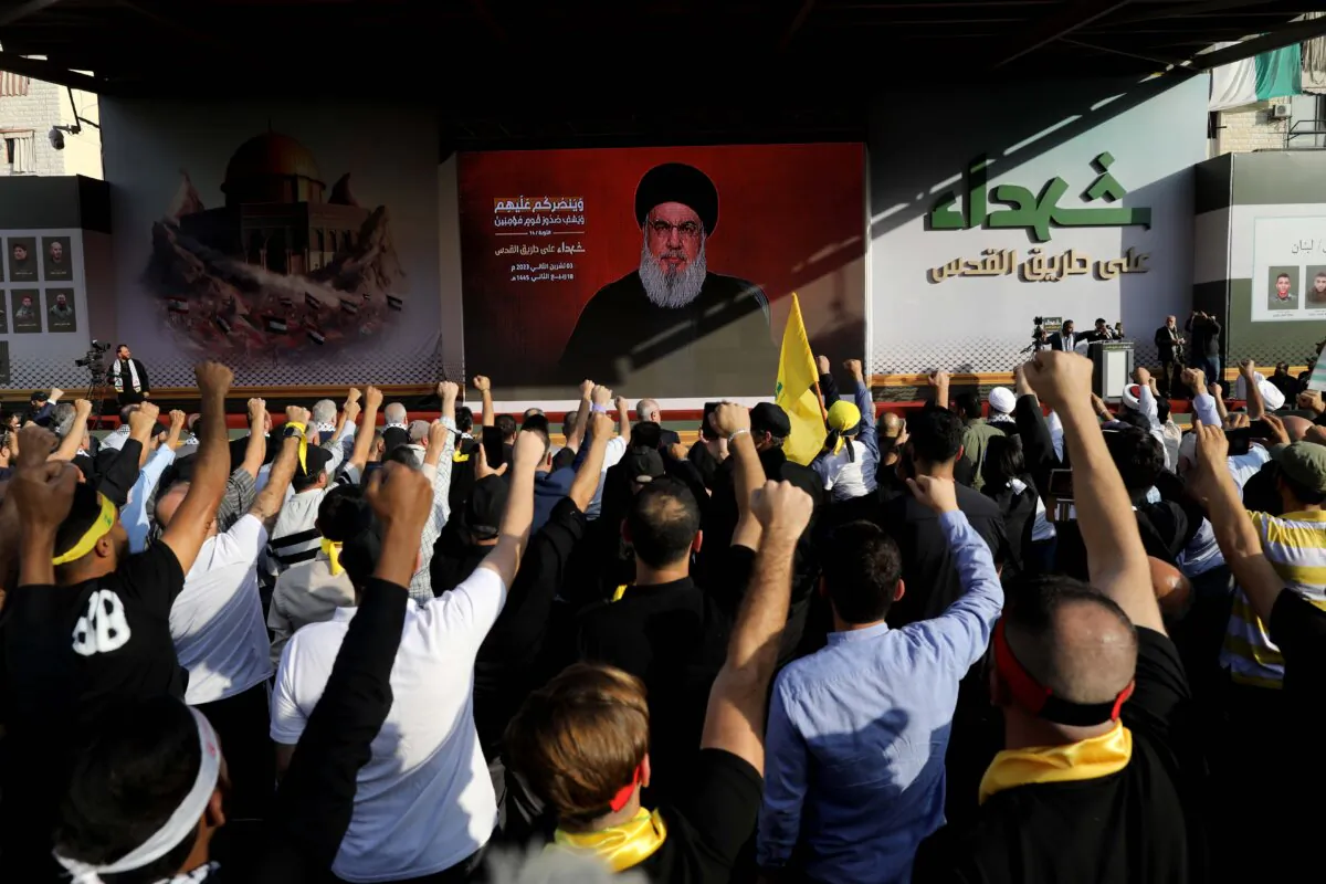 Supporters of Hezbollah gather at al-Ashoura square to listen to the speech of Hezbollah leader Hassan Nasrallah in Beirut, Lebanon, on Nov. 3, 2023 . (Marwan Tahtah/Getty Images)