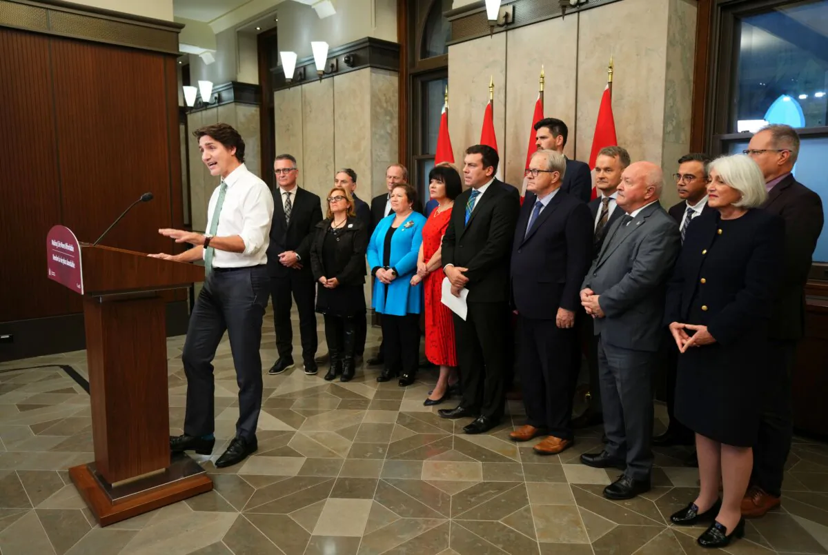 Prime Minister Justin Trudeau announces a three-year pause on carbon tax measures that are applied to heating oil, in Ottawa on Oct. 26, 2023. (The Canadian Press/Sean Kilpatrick)