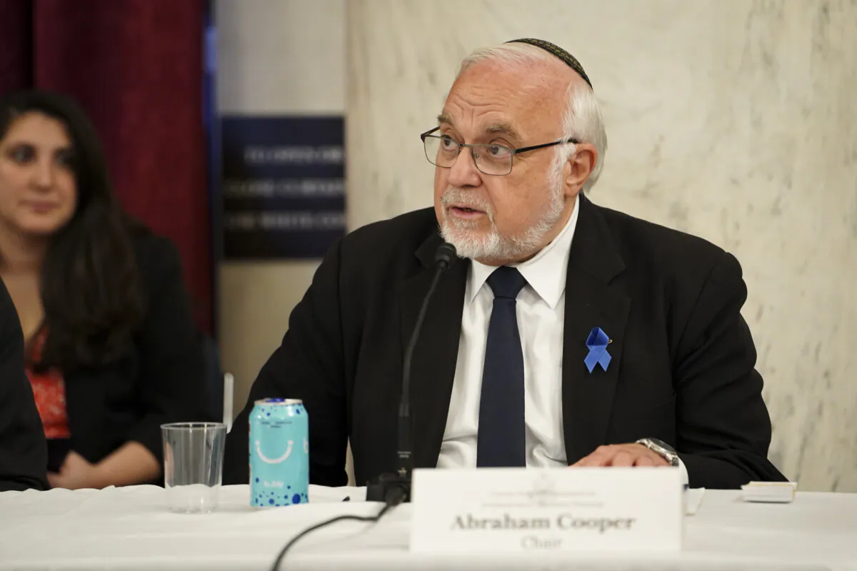 Rabbi Abraham Cooper, chair of the U.S. Commission on International Religious Freedom, speaks at an event in the Russell Senate office building in Washington on Oct. 23, 2023. (Madalina Vasiliu/The Epoch Times)