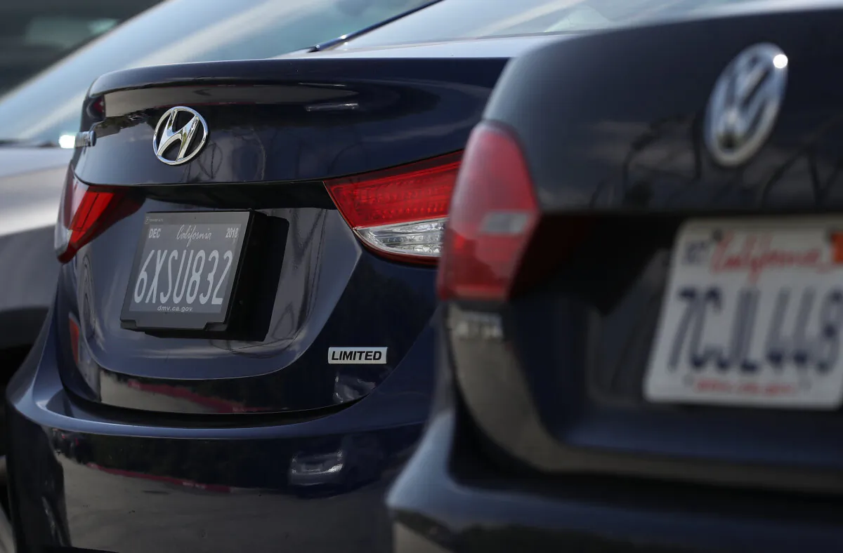 License plates are displayed in Foster City, Calif., on May 30, 2018. (Justin Sullivan/Getty Images)