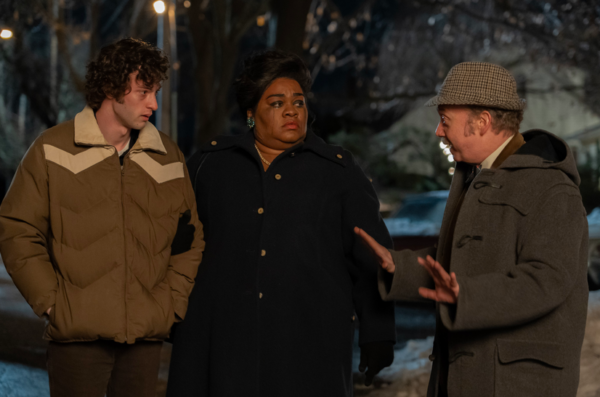 boy, woman, and man in THE HOLDOVERS