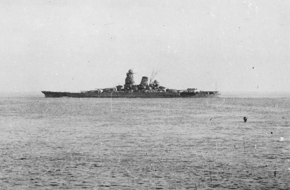Musashi departing Brunei in October 1944 for the Battle of Leyte Gulf. (Public Domain)