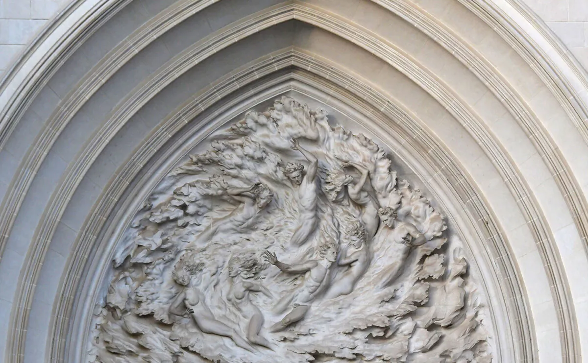 "Ex Nihilo" tympanum, by Frederick Hart, from  The Creation Sculptures at the Washington National Cathedral. (EVA HAMBACH /Getty Images)