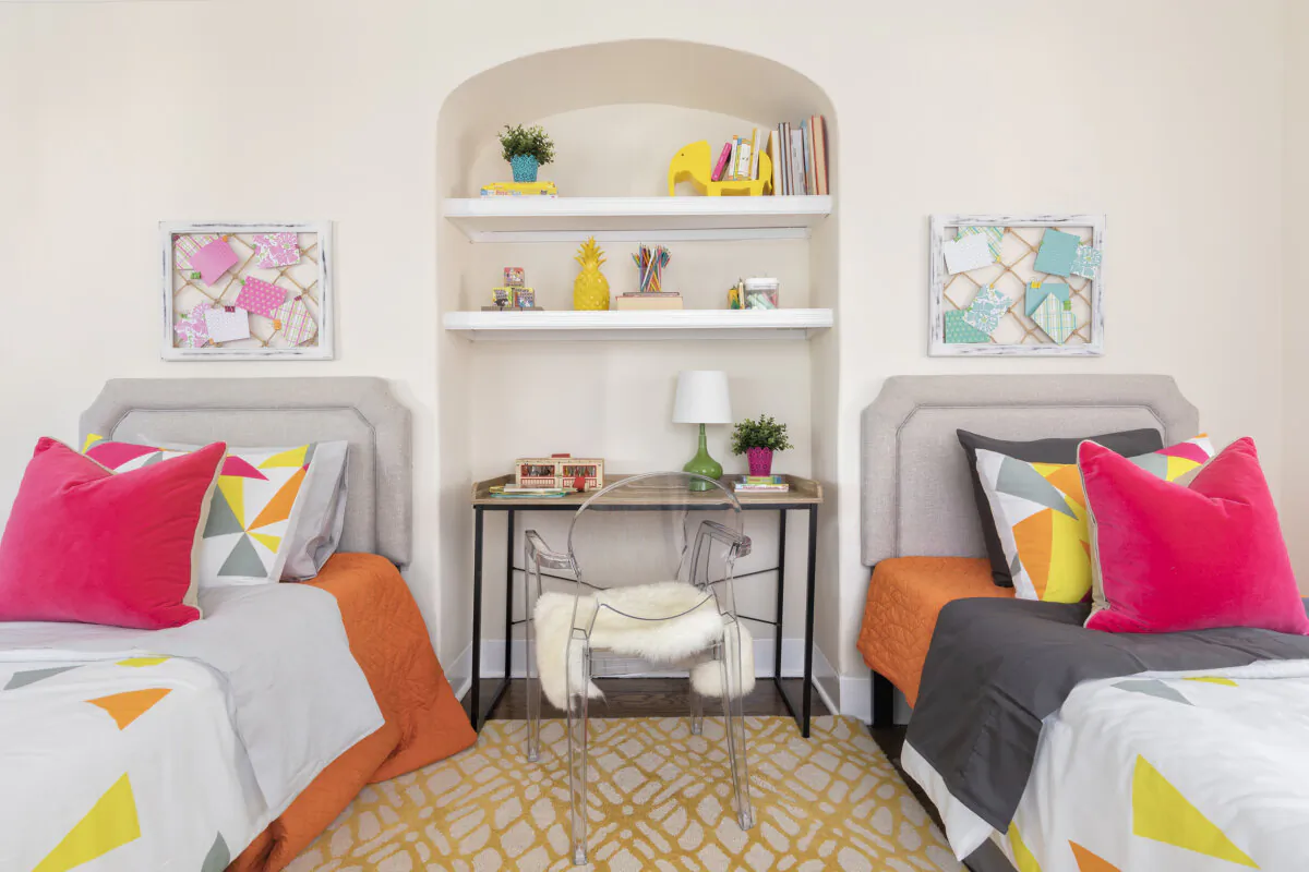 Bright cotton, washable fabrics are used for bedding in this children’s bedroom. (Handout/TNS)