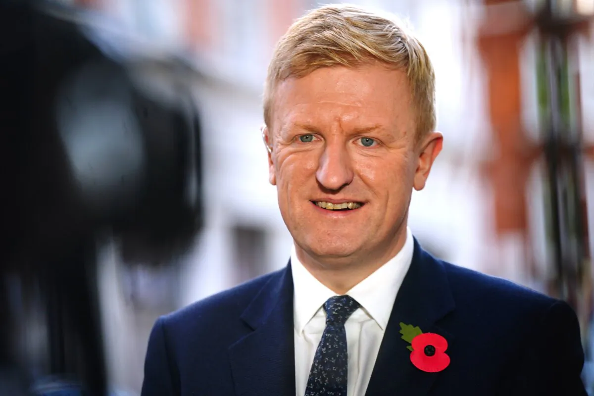 Deputy Prime Minister Oliver Dowden speaking to the media outside BBC Broadcasting House in London on Nov. 5, 2023. (Victoria Jones/PA)