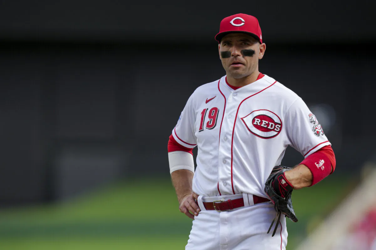 Cincinnati Reds' Joey Votto stands on the field during a baseball game against the Pittsburgh Pirates in Cincinnati, on Sept. 24, 2023. (Aaron Doster/AP Photo, File)