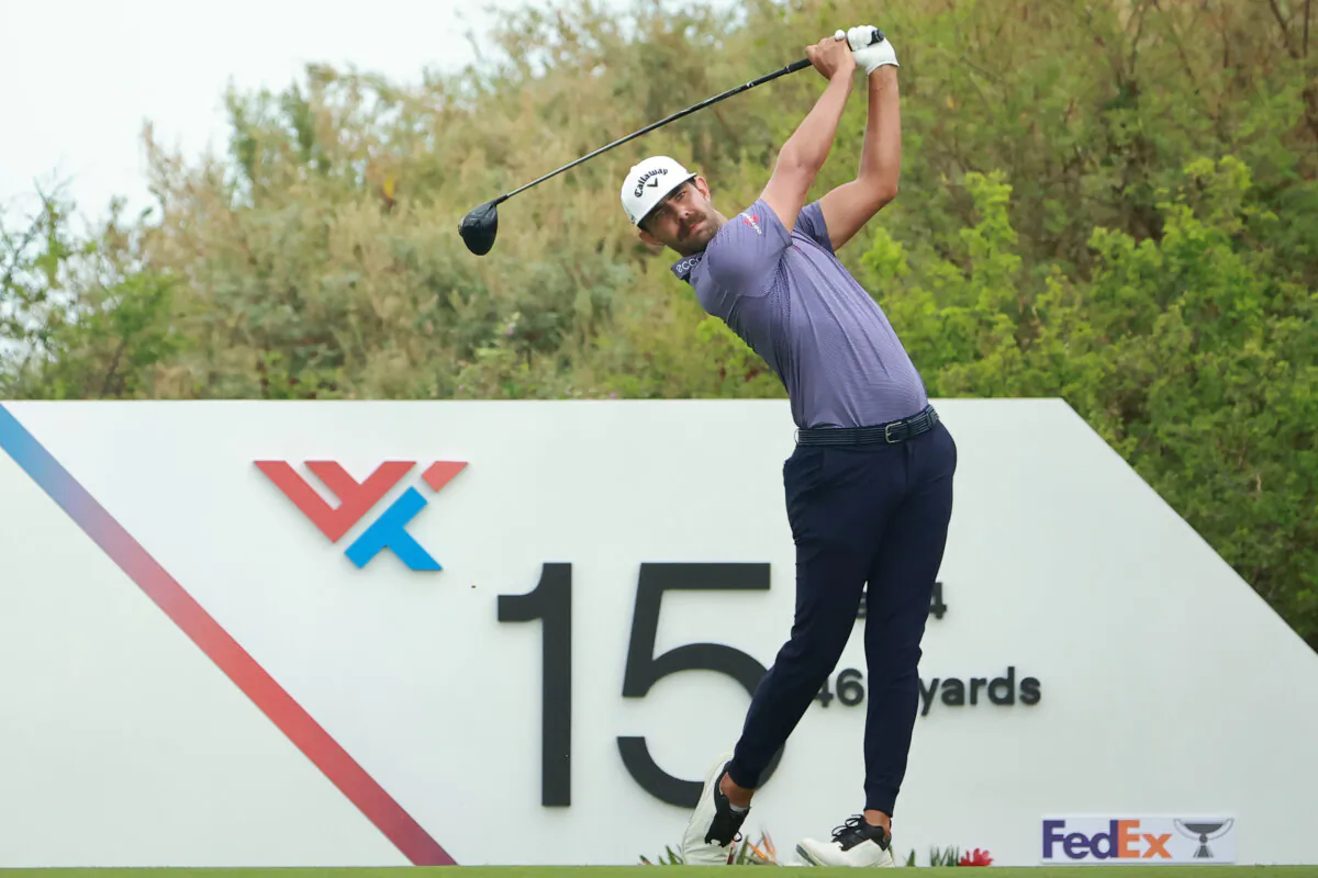 Erik van Rooyen of South Africa hits a tee shot on the 15th hole during the final round of the World Wide Technology Championship at El Cardonal at Diamante in Cabo San Lucas, Baja California Sur, Mexico, on Nov. 5, 2023. (Hector Vivas/Getty Images)
